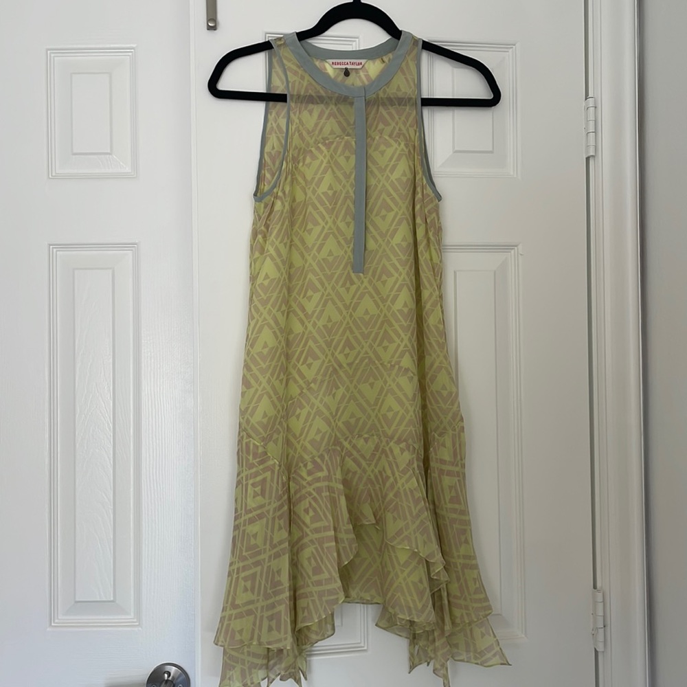 Rebecca Taylor dress. Bright green silk and a little dirty pink prints